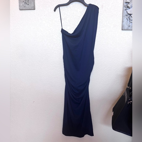 Anthropologie Michael Stars Andrea Ultra Rib Navy One-Shoulder Dress - Picture 3 of 7